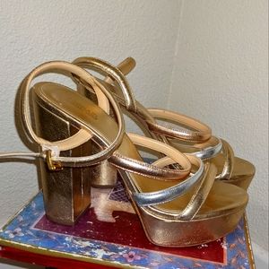 70s style platform sandals gold rose gold silver